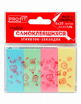 Набор самокл. этикеток-закладок Проф-Пресс (50*20мм) ЗС-1560 4цв*20л пастель