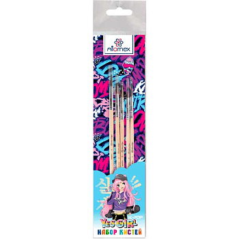 Набор кистей  5шт. ATTOMEX (пони №1,2,3,4,5) "Yes Girl" 8072434 дерев.ручка,плас