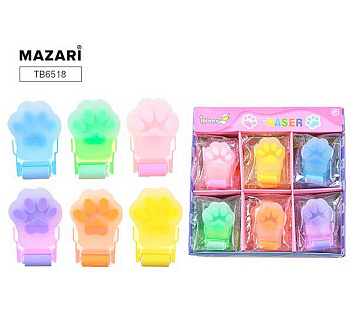 Ластик MAZARI "Лапки" TB6518 фигурн.,с роликом,3.5*5.3*1см,асс.