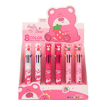 Ручка авт. шар. 8-ми цв. КОКОС "Розовый мишка" 241772 цв.корп.,0,7мм,асс.