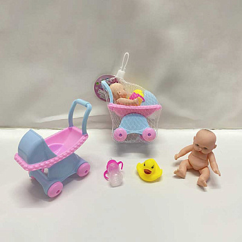Пупсик с коляской 609-308 в сетке