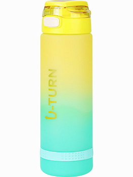 Бутылка д/воды  пластиковая  с крышкой-защёлкой  U-turn, желто-бирюзовая, 1000мл УД-0590 