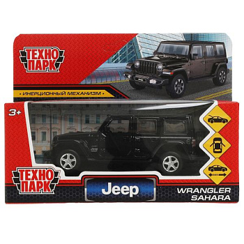 Машина Технопарк металл. Jeep Wrangler Sahara черный (12см) откр.дв,багаж,инерц,