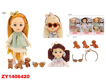 Куколка 91055-С (шарнир.) 16 см. с собачкой в/к
