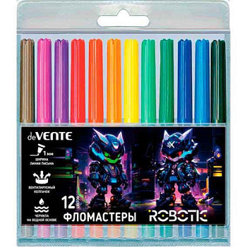 Фломастеры 12цв. deVENTE "Robotic" 5081529 вент.колп.,пластик.блист.