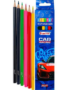 Карандаши пластик.  6цв. Проф-Пресс Profit "Суперкар" КЦ-2618 шестигр.,2М,гриф.d