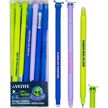 Ручка гелевая "Пиши-Стирай" deVENTE "Alien" 5051453 синяя,0,5мм,с ласт.,декор.эл