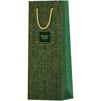 Пакет подарочный бум. (12*36*8,5см) MESHU "Strict pattern"мат.лам. отд.фольгой под бутылку MS_61737