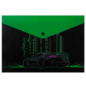 Папка-конверт на кнопке А4 КОКОС "City car" 251313 чёрный с рис.,0,18мм 