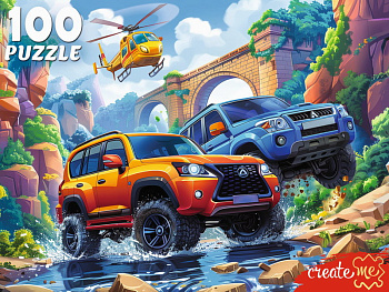Пазлы (100эл) Два джипа и вертолет УК100-0233