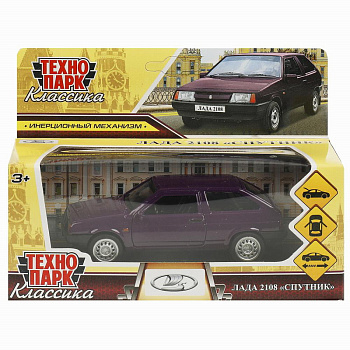 Машина Технопарк металл. Lada-2108 Спутник баклажан (12см) двери, багаж, в/к 2108-12-PRP