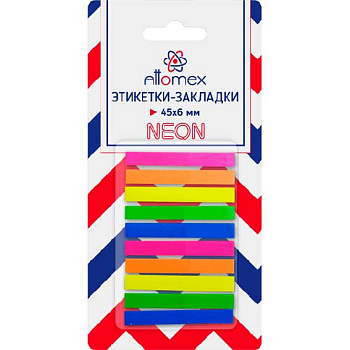 Набор самокл. этикеток-закладок ATTOMEX 45*6мм 10неон.полос.*25л. 2011204 пласти