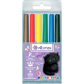 Фломастеры  6цв. ATTOMEX "Meow Cat" 5080437 вент.колп.,пластик.блист.