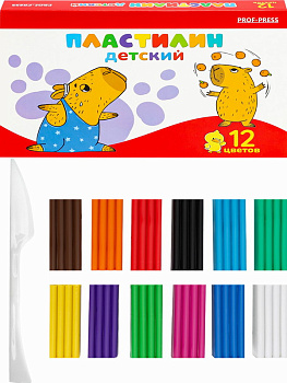 Пластилин 12 цв. Капибара ПЛ-5952 180г. к/к, стек