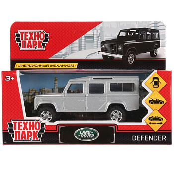 Машина Технопарк металл. Land Rover Defender серебр (12см) откр.дв,инерц,в/к DEFENDER-SL