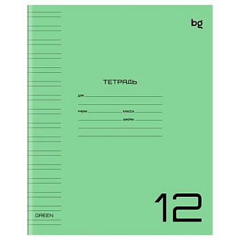 Тетрадь 12л. (уз.лин) BG пластик.обл. "UniTone. Green" 57704