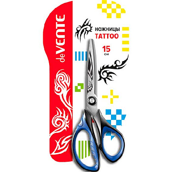 Ножницы 15см deVENTE "Tattoo"4091800 двухцв.прорезин.кольца,протравленная гравир