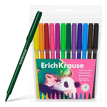 Фломастеры 12цв. EK "Panda Hugs" 62988 футляр,е/подвес