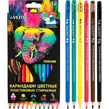 Карандаши пластик. 12цв. deVENTE "Triolino. Erase" 5022550 трёхгр.,2М,с ластиком,стираемые,к/к