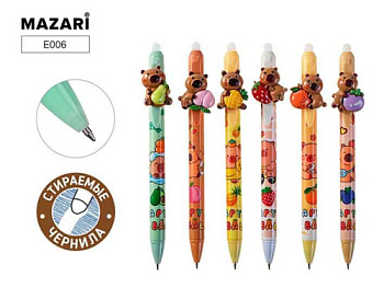Ручка гелевая авт. "Пиши-Стирай" MAZARI "Capybara" E006 синяя,0,5мм,цв.корп.,асс. E006