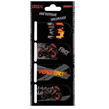 Закладки магнитные КОКОС "Moto drive" (4шт) 250601 картон,25*55мм 250601
