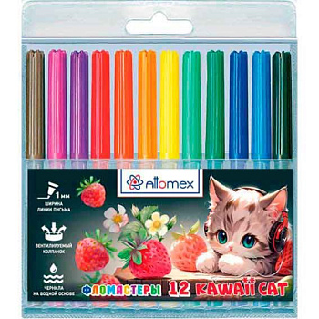 Фломастеры 12цв. ATTOMEX "Kawaii Cat" 5081536 вент.колп.,пластик.блист.