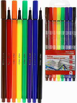 Набор ручек капиллярных (НР-4742) 8 цв,гексагональный корпус, d=0,4 мм