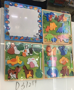 пазл-головоломка из дерева,чей малыш+доска для рисования D37259