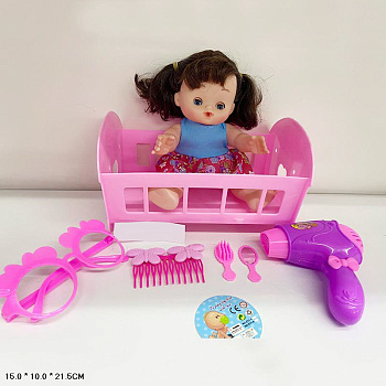 Кукла-пупс с набором ZY001-5B кроватка+набор парик. в пакете