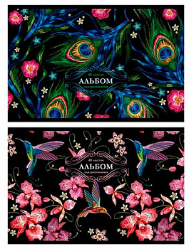 Альбом для рисования 40л. ПЗБФ "Японская вышивка" 046795 УФ выб твин,фольга