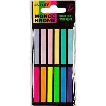 Набор самокл. этикеток-закладок deVENTE 45*6мм,12*20л. 2011465 пластик.,п/пр.неон 8цв.+пастел.8цв.