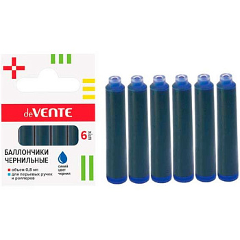 Картриджи д/перьевых ручек deVENTE 5100400 (6шт),синие,0,8мл*38мм