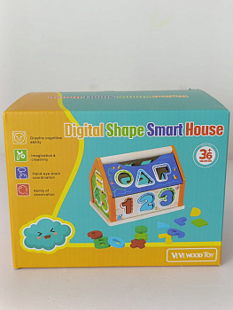 Игра-головоломка из дерева, домик сортер с цифрами в/к D37234