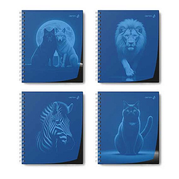 Тетрадь 48л. (клетка) SVETOCH пластик.обл. спираль "В мире животных" Т208 (01547) синяя