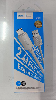 Кабель USB/micro USB HOCO X88 1м цв.белый(2.4A, круглый,силикон,коробка)