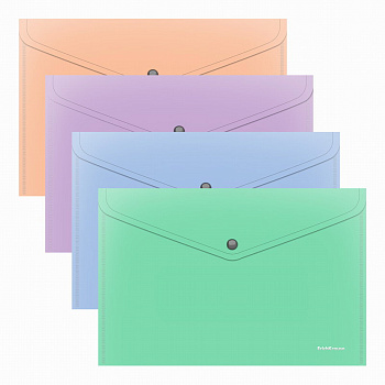 Папка-конверт на кнопке А4 EK "Matt Pastel Bloom" 61141 непрозр.,пластик,180мкм,