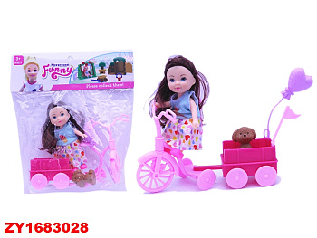 Куколка HY2020-D8 на вело с собачкой + тележка в пакете