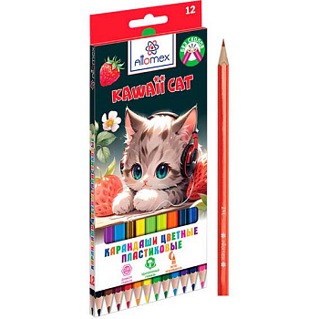 Карандаши пластик. 12цв. ATTOMEX "Kawaii Cat" 5022546 шестигр.,2М,диаметр гриф.2