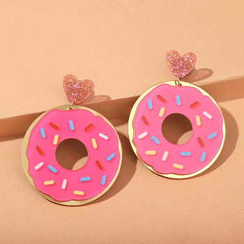 Серьги акрил Вкусняшка Пончики с сердечками (розовый в серебре) 5427105