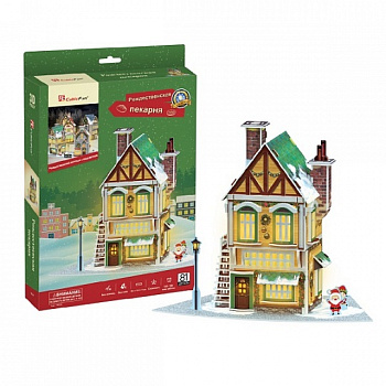 3D пазлы CubicFun Новогодняя пекарня с LED-подсветкой (81дет) P803h