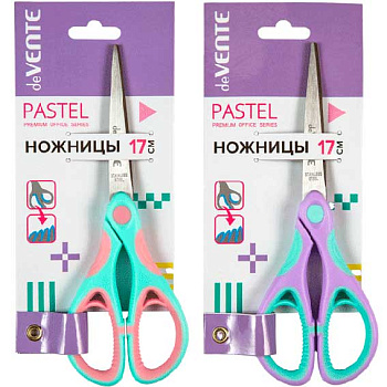 Ножницы 17см deVENTE "Pastel" 4091300 двухцв.прорезин.кольца с лепестками,карт.п