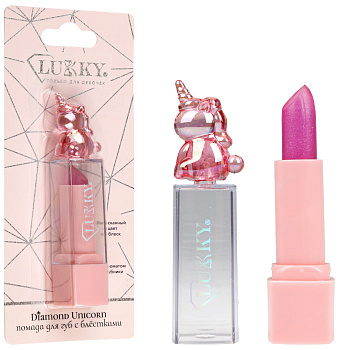 Lukky Diamond Unicorn Помада д/губ (с блестками,с аром.клубники,малин) блистер Т26495