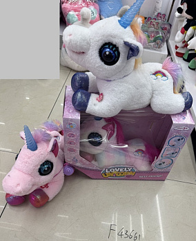 МС.Механич.Единорог 25см 2цв закрыв.глаза,свет,повторяет в/к F43661