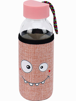 Бутылка д/воды в чехле Смайл, розовая, 300 мл УД-7540 