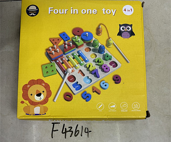 Головоломка-Игра из дерева 4в1 цифры,фигуры,рыбалка,металлофон F43614