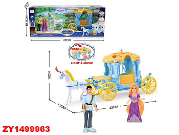 Лошадь с каретой и куклами SS095A свет, муз в/к (32*15*11)