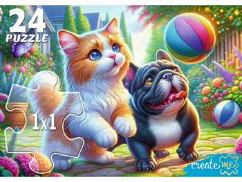 Макси-пазлы (24эл)  Кот и щенок с мячом УК24-0210