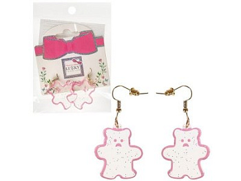 Lukky Fashion Серьги пластик.с подвесками Мишки с неоновой обводкой и блестками (розовый) Т24702