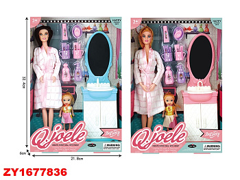 Набор кукол L5748R-3 (шарнир). 2шт с мебелью для ванной в/к