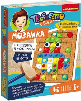 Bondibon Мозаика с гвоздями и молоточком Весёлые картинки (16схем,дет.из фетра)